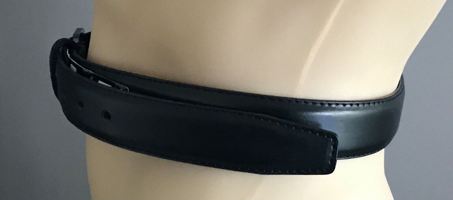Mens LEATHER Belt DLC Mens 3.5cm Black  Pewter Buckle To Fit Waist 38 110cm NEW