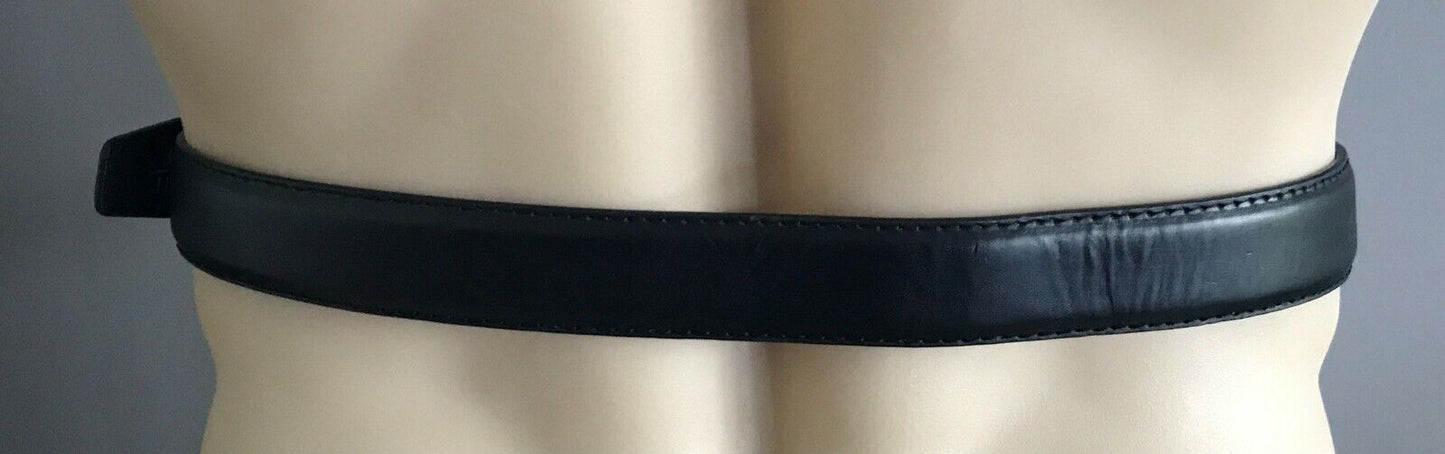 Mens LEATHER Belt DLC Mens 3.5cm Black  Pewter Buckle To Fit Waist 38 110cm NEW