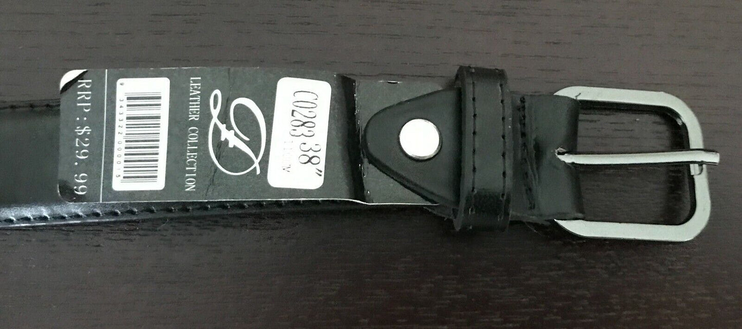 Mens LEATHER Belt DLC Mens 3.5cm Black  Pewter Buckle To Fit Waist 38 110cm NEW