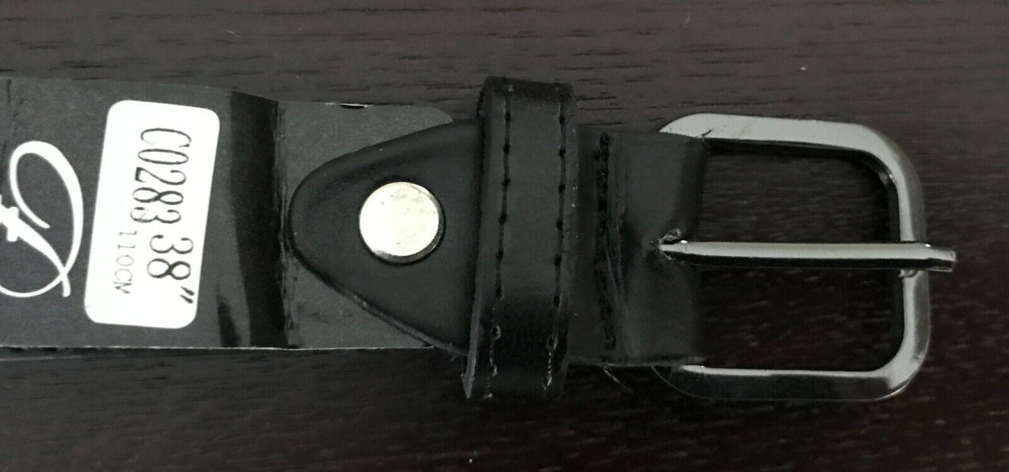 Mens LEATHER Belt DLC Mens 3.5cm Black  Pewter Buckle To Fit Waist 38 110cm NEW