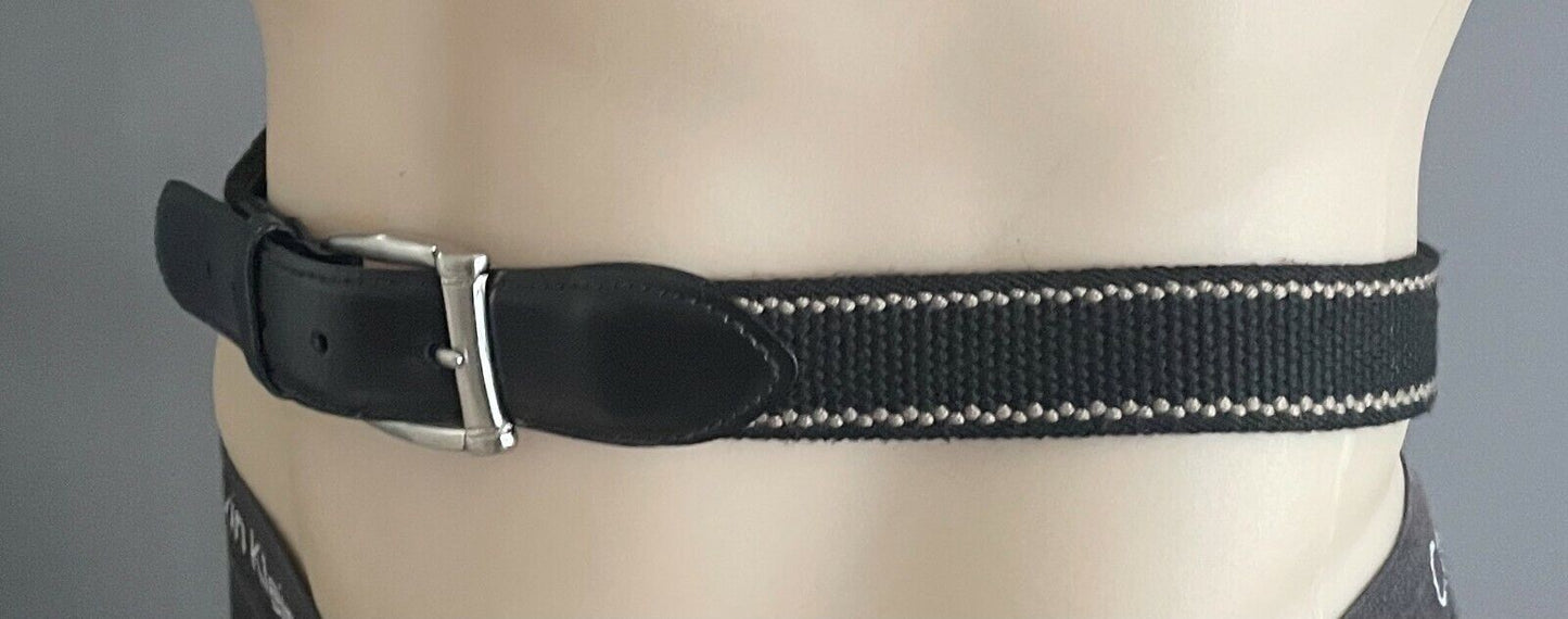 Mens CANVAS Belt Black & Brown Elasticised w Black Leather Trim Size 42 102