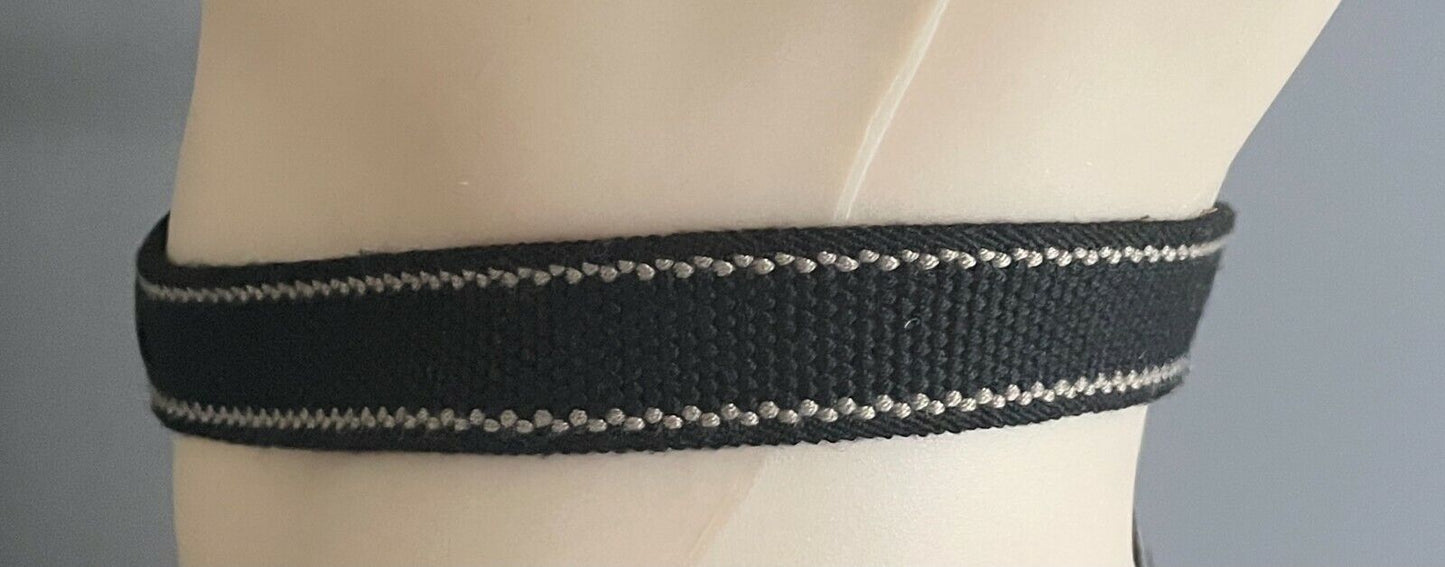 Mens CANVAS Belt Black & Brown Elasticised w Black Leather Trim Size 42 102