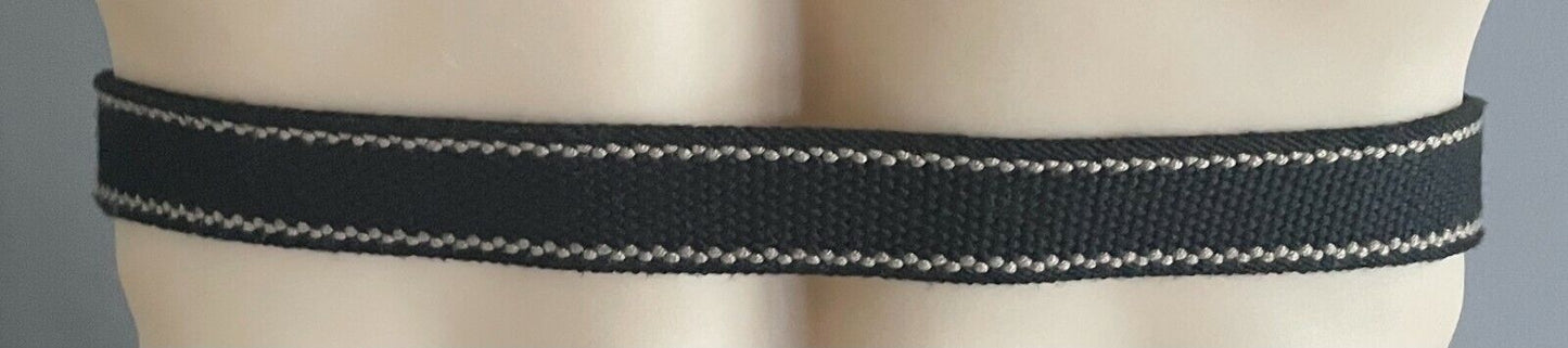 Mens CANVAS Belt Black & Brown Elasticised w Black Leather Trim Size 42 102