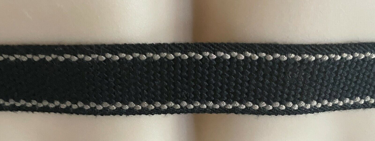 Mens CANVAS Belt Black & Brown Elasticised w Black Leather Trim Size 42 102