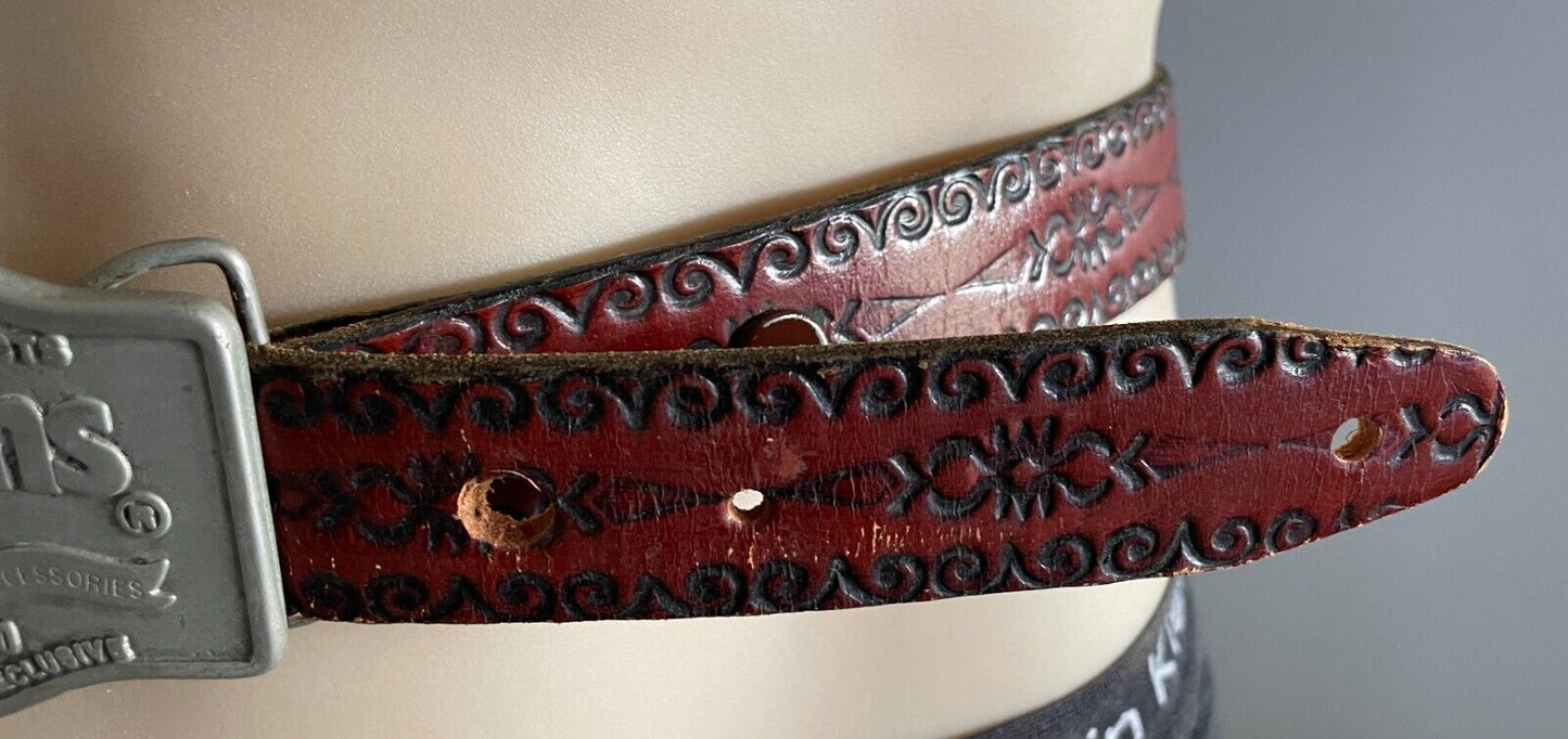 JUST JEANS Mens LEATHER Belt Etched Tan Western Cowboy Removable Sz 40 3cm Wide