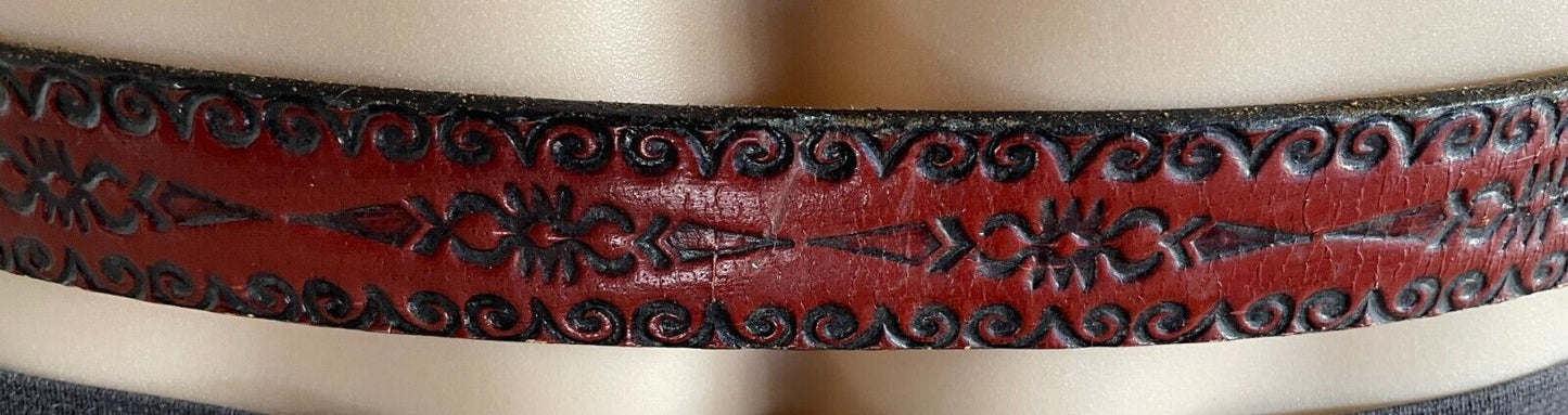 JUST JEANS Mens LEATHER Belt Etched Tan Western Cowboy Removable Sz 40 3cm Wide