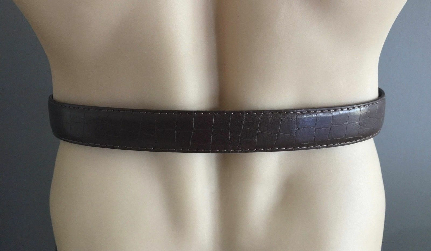 Mens LEATHER Belt Brown Crocodile Print Silver Metal Pin Buckle 100 cm 34cm