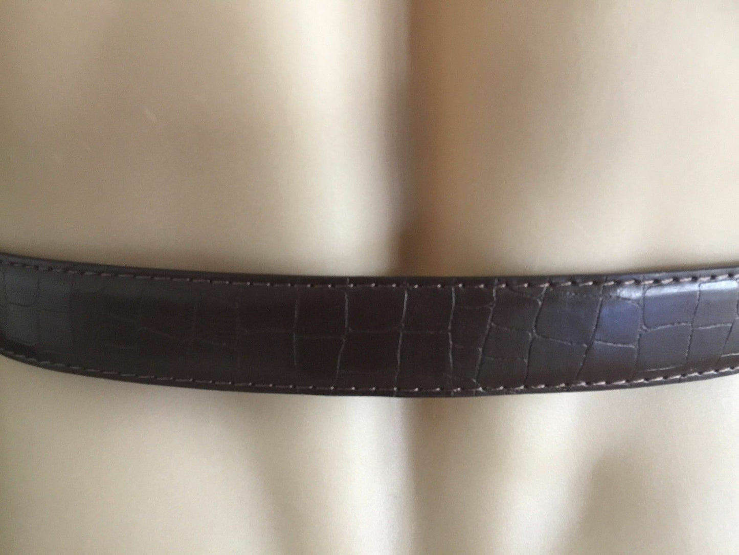 Mens LEATHER Belt Brown Crocodile Print Silver Metal Pin Buckle 100 cm 34cm