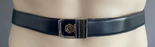 GOLDLION Leather Belt Black Dress Gold Silver Buckle Mens Waist 95 - 105cm