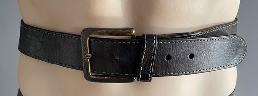 HARLEY DAVIDSON LEATHER Belt Brown 4cm Wide Rustic Gold Tone Buckle Mens Size 34