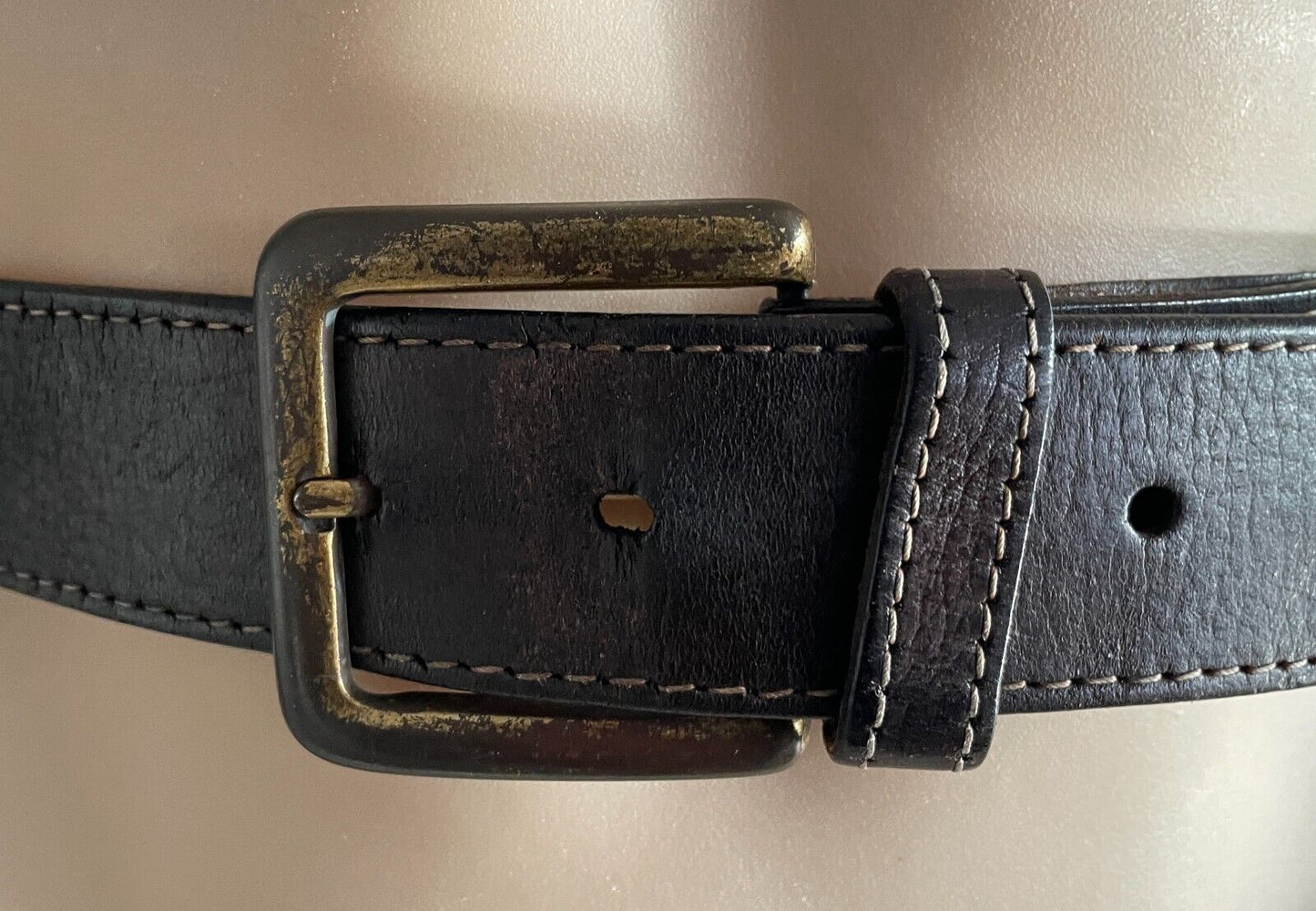 HARLEY DAVIDSON LEATHER Belt Brown 4cm Wide Rustic Gold Tone Buckle Mens Size 34