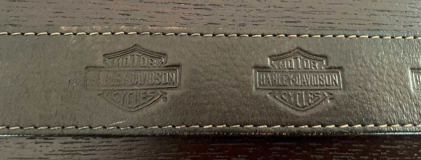 HARLEY DAVIDSON LEATHER Belt Brown 4cm Wide Rustic Gold Tone Buckle Mens Size 34