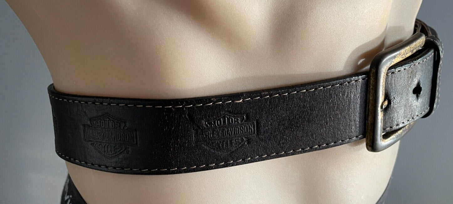 HARLEY DAVIDSON LEATHER Belt Brown 4cm Wide Rustic Gold Tone Buckle Mens Size 34