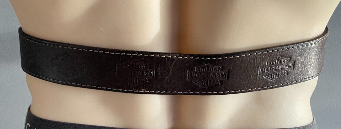 HARLEY DAVIDSON LEATHER Belt Brown 4cm Wide Rustic Gold Tone Buckle Mens Size 34