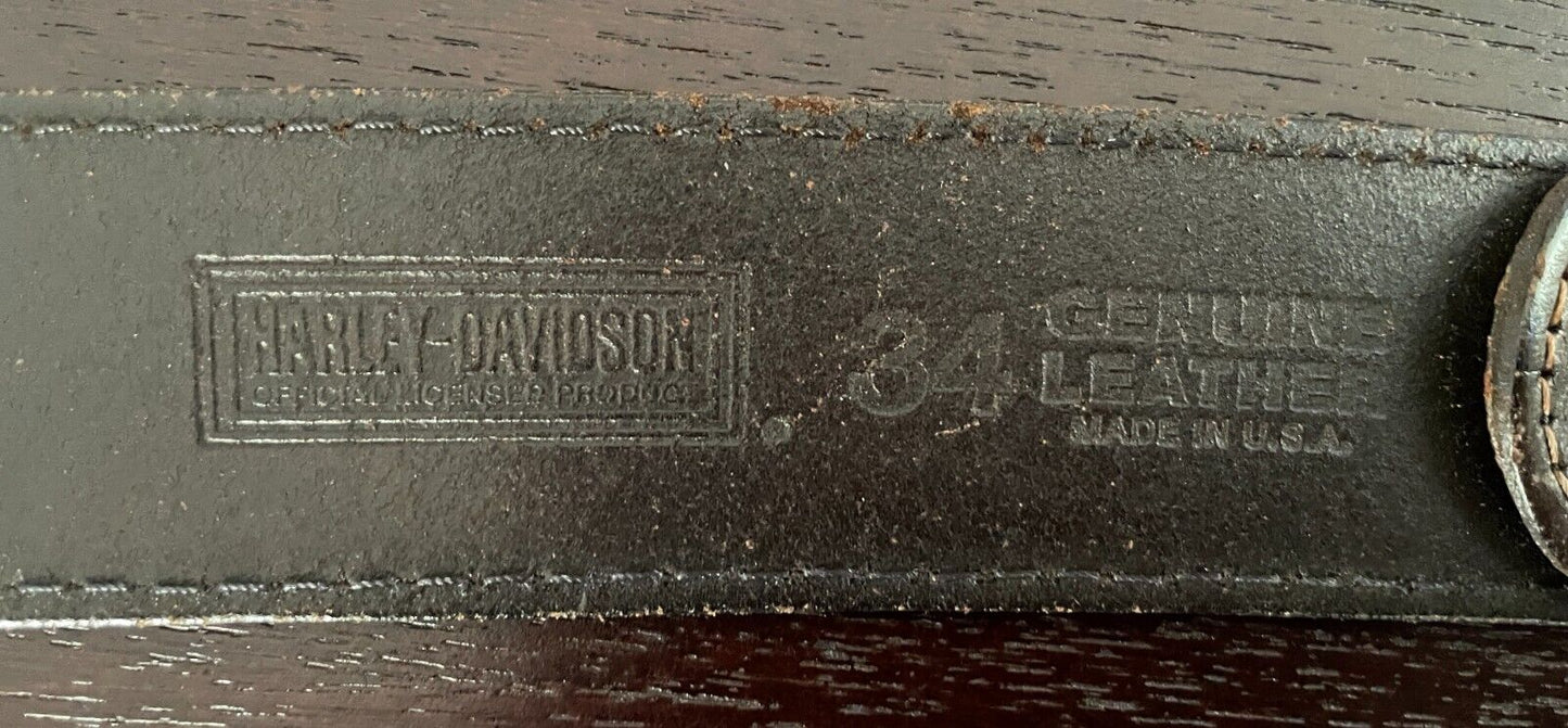 HARLEY DAVIDSON LEATHER Belt Brown 4cm Wide Rustic Gold Tone Buckle Mens Size 34