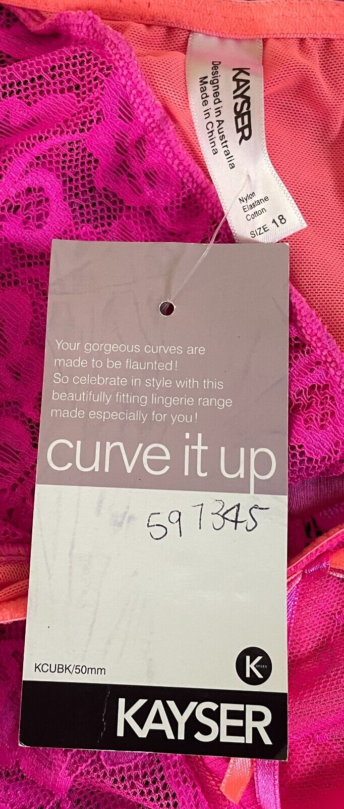 2 X KAYSER Bikini Briefs "Curve It Up" Pink Orange Trim Panties ONLY Size 18 NEW