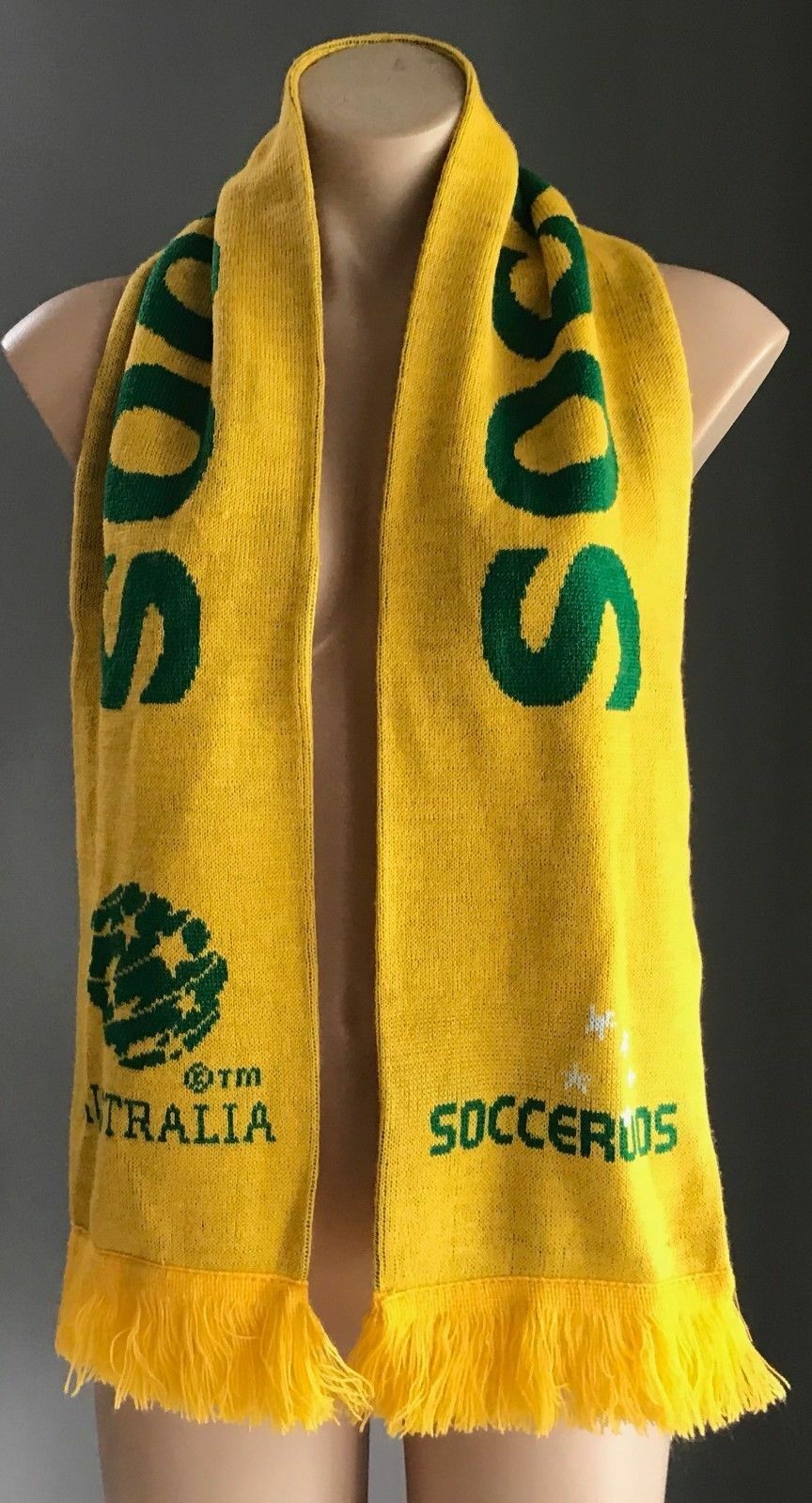Fan Scarf SOCCEROOS Official Green & Gold Fringed Soccer Football Unisex