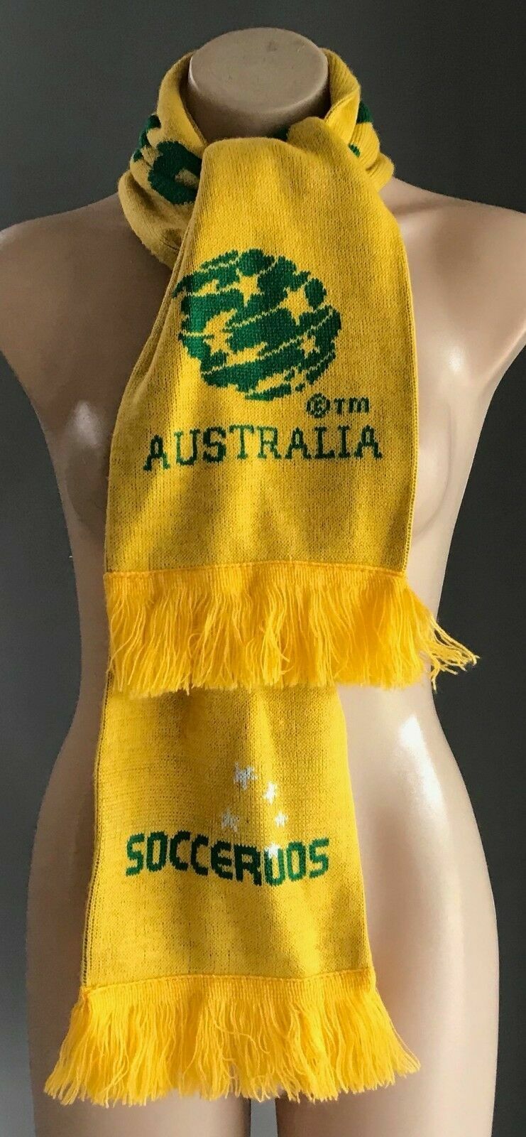 Fan Scarf SOCCEROOS Official Green & Gold Fringed Soccer Football Unisex