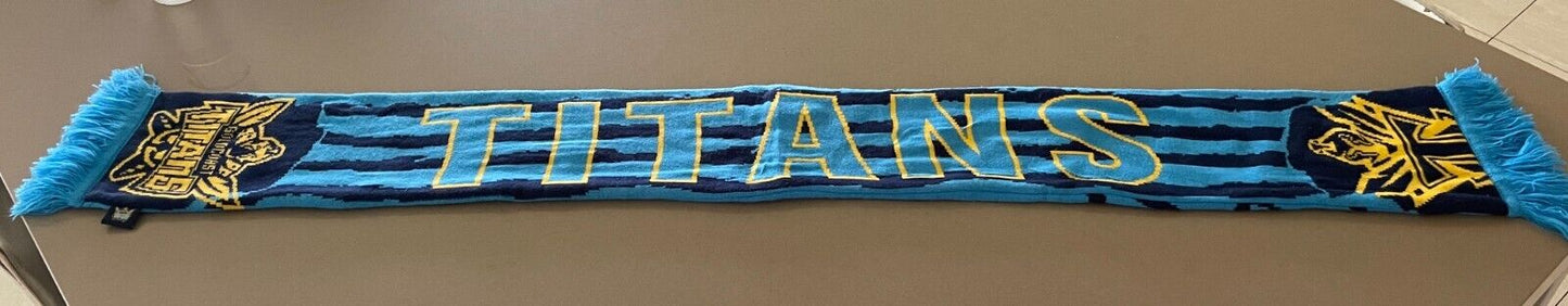 Fan Scarf GOLD COAST TITANS NRL Blue & Yellow Knit Supporter Scarf Fringed