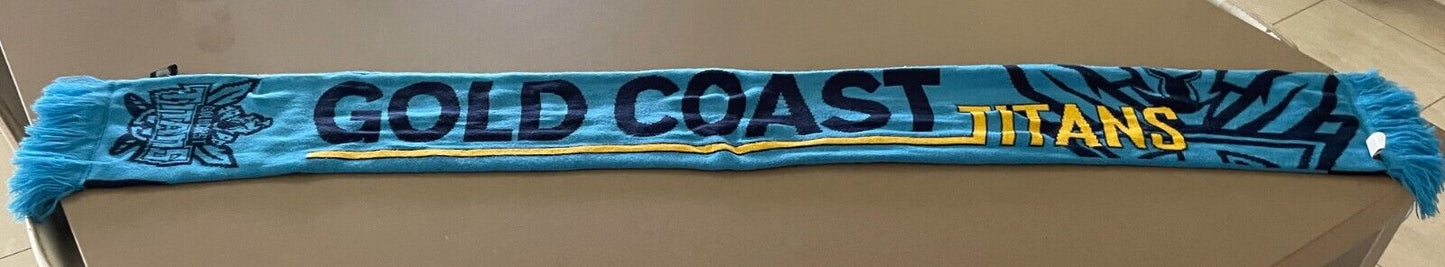 Fan Scarf GOLD COAST TITANS NRL Blue & Yellow Knit Supporter Scarf Fringed