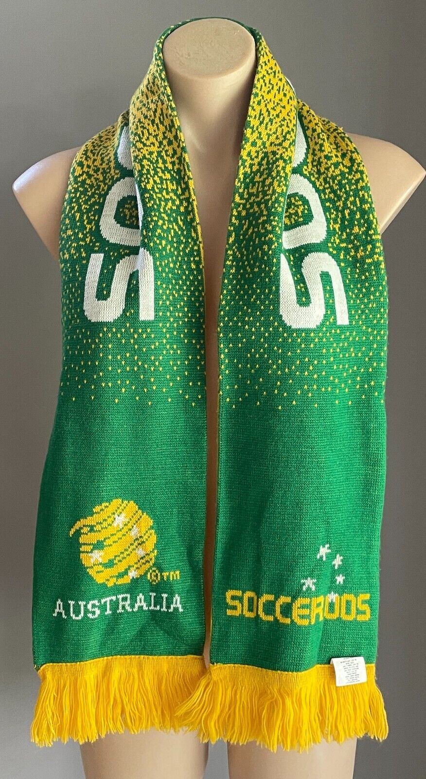 Fan Neck Scarf SOCCEROOS AUSTRALIA Green Gold Fringed Soccer Football Reversible