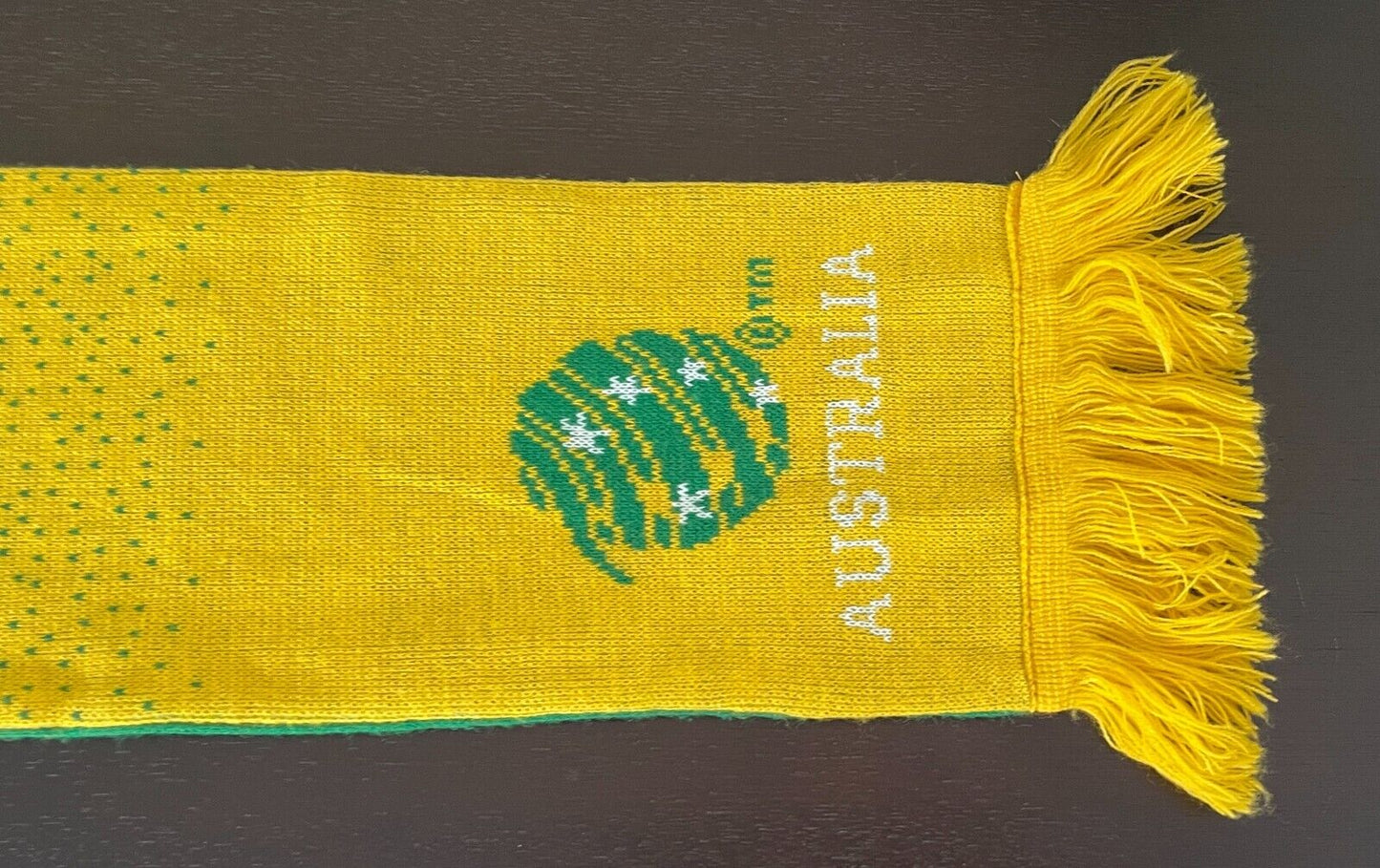 Fan Neck Scarf SOCCEROOS AUSTRALIA Green Gold Fringed Soccer Football Reversible