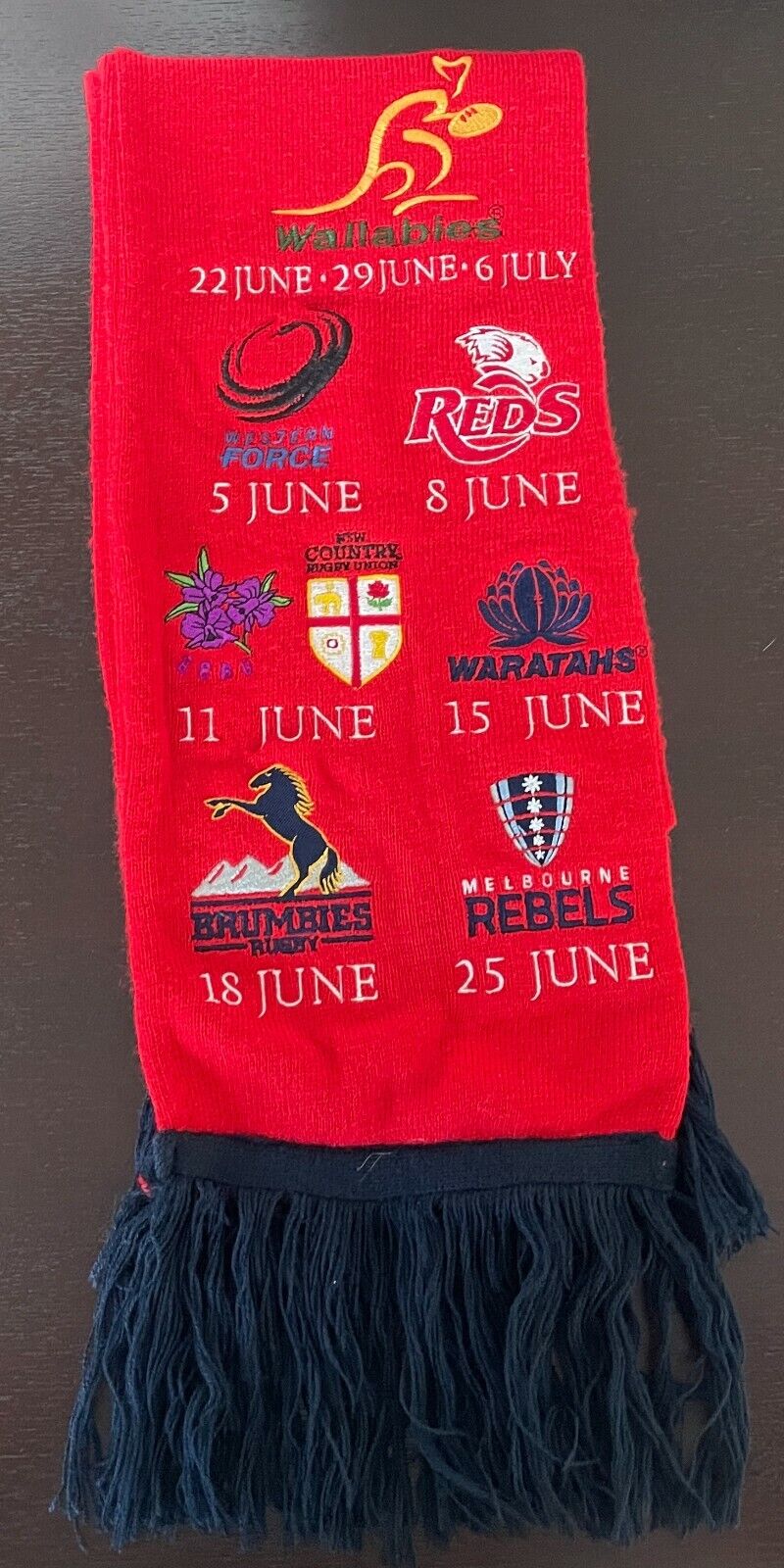 Fan Scarf LIONS TOUR AUSTRALIA 2013 Red & Navy Fringe Embroidered Wallabies
