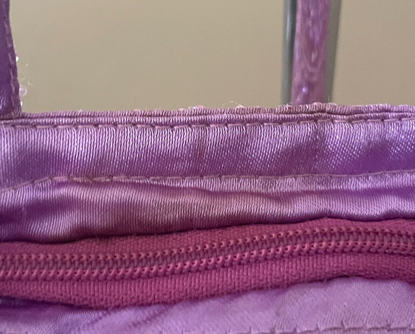 Evening Bag Lilac Satin w Pink Sequin & Beads Small Short Double Strap Handles