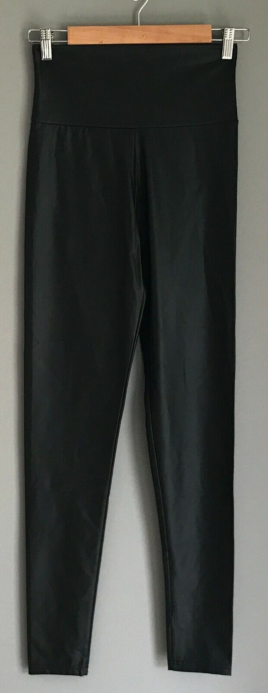 L Mex 30 Leggings Black MATTE Wet Look Fabric Long Stretch Size L 12 NEW