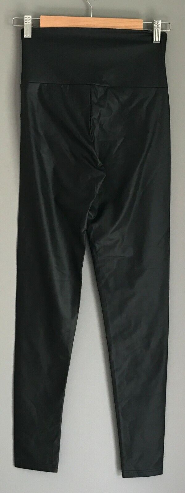 L Mex 30 Leggings Black MATTE Wet Look Fabric Long Stretch Size L 12 NEW