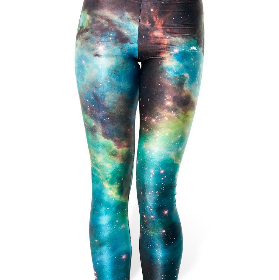 Leggings LOTUS "Galaxy" Print Teal Stretch Sz M Sports Gym Yoga Activewear Pants