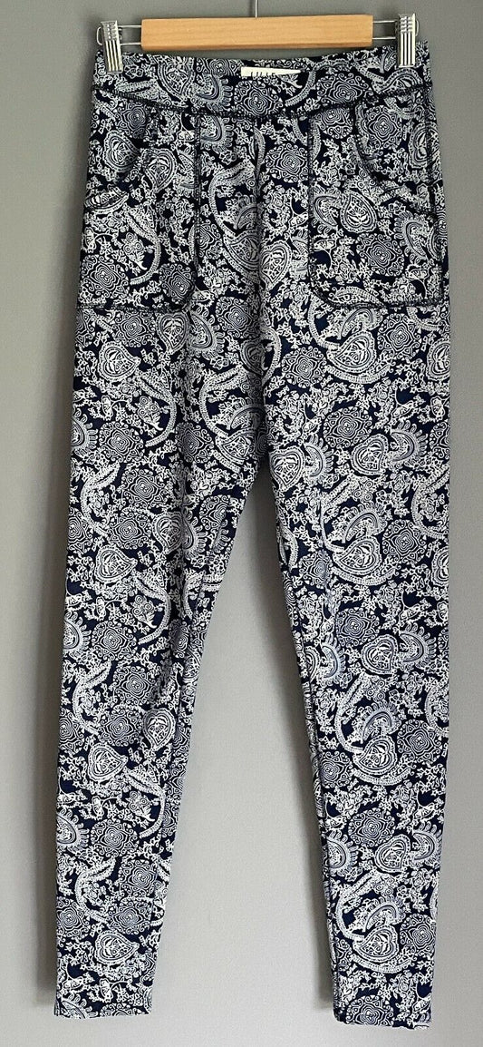 LILLE Leggings Blue White Paisley Print Fleece Lined Elastic Waist Size S Active