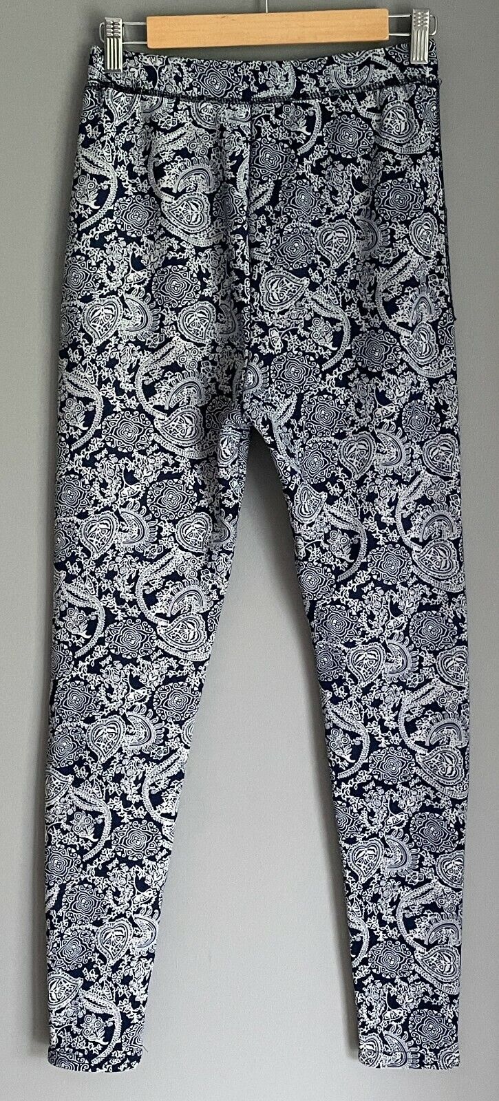 LILLE Leggings Blue White Paisley Print Fleece Lined Elastic Waist Size S Active