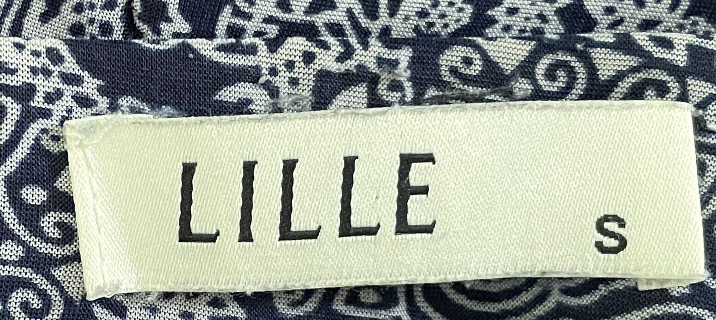 LILLE Leggings Blue White Paisley Print Fleece Lined Elastic Waist Size S Active