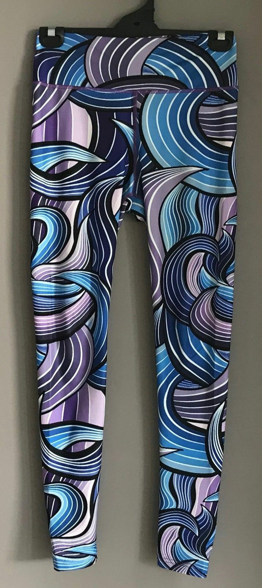 ACTIVEWEAR PANTS Leggings Purples Blue White Black Print Long Sz S 10 Gym Yoga