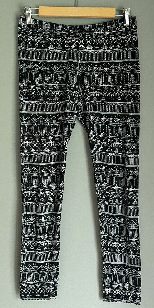 FREE FUSION Leggings Stretch Black & White Geo Print 7/8 Light Size 12 Casual