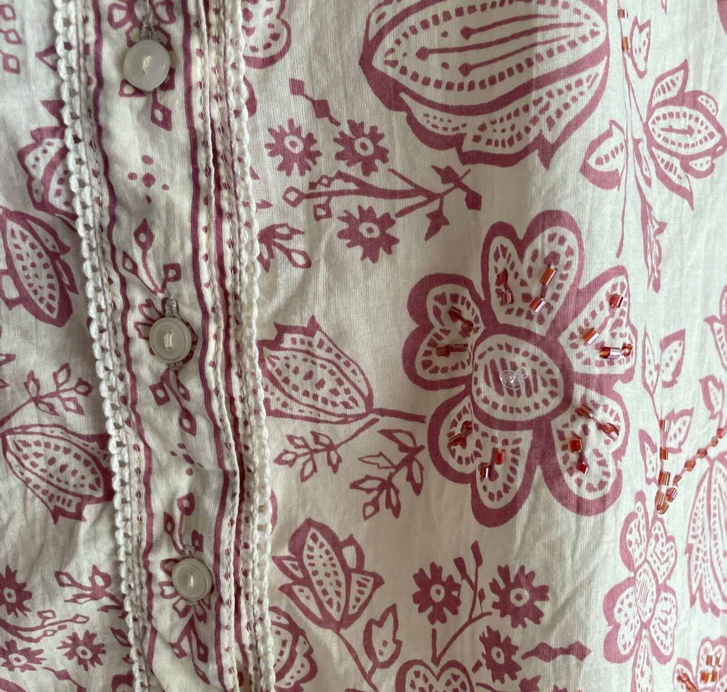 TOP ELLIE LOUISE Short Sleeve Blouse Pink White Floral Print Collarless Size 12