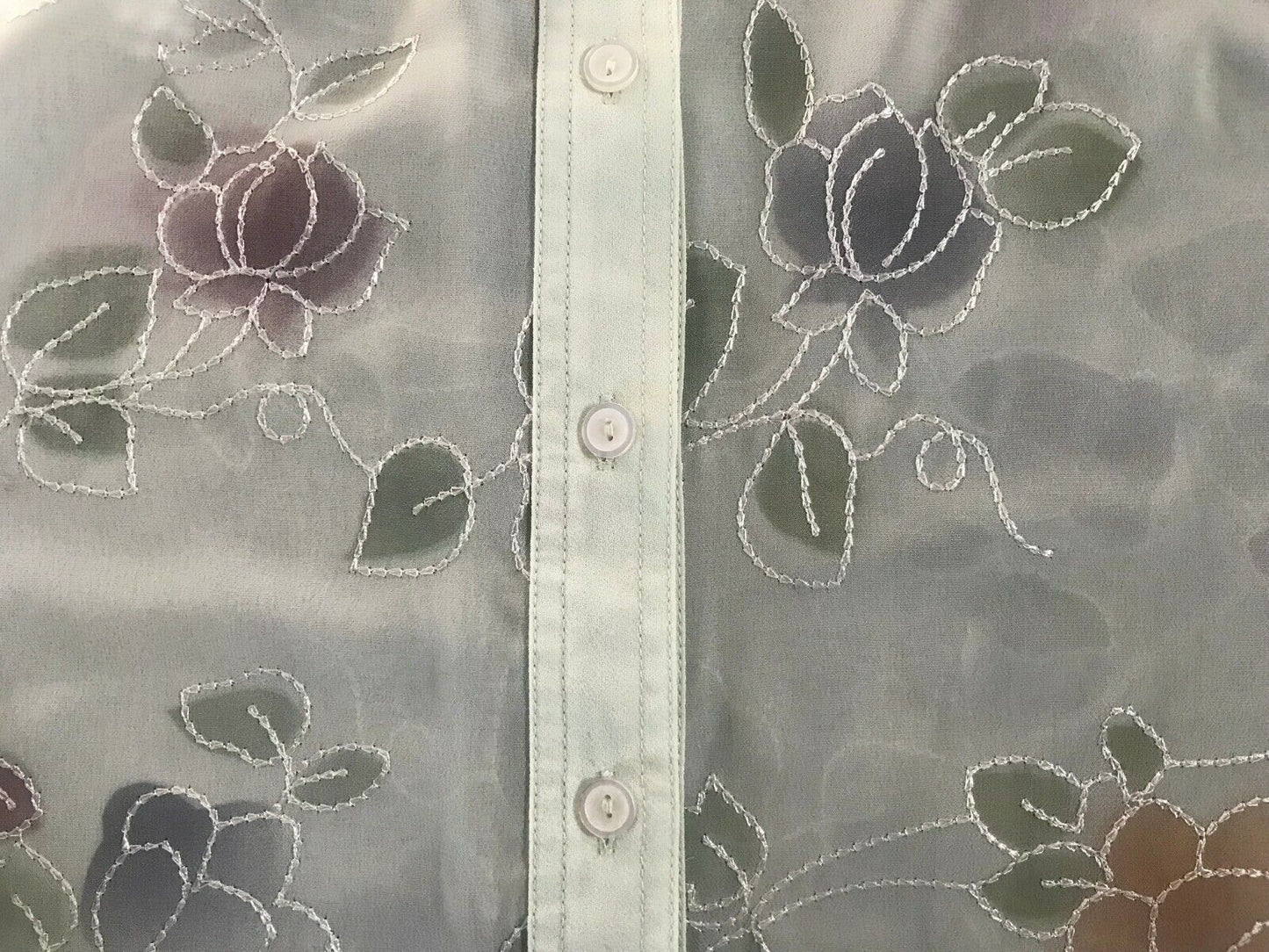 RICKI RENEE Top Blouse Pale Green Floral Embroidered 3/4 Sleeve Ladies Size 14