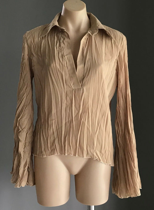 Ladies Top STUDIO MISCHALIS Blouse Gold Flare Sleeve Wrinkle Look EU 46 AU 12 14