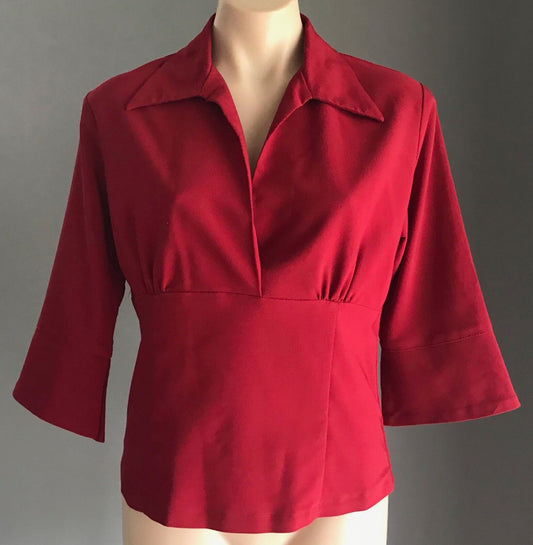 Ladies Top 1990's WET SEAL  Burgundy 3/4 Sleeve Stretch Blouse Size 14