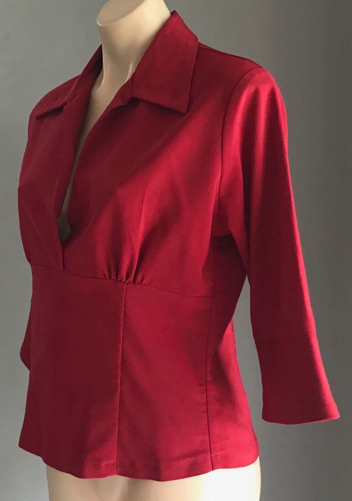Ladies Top 1990's WET SEAL  Burgundy 3/4 Sleeve Stretch Blouse Size 14