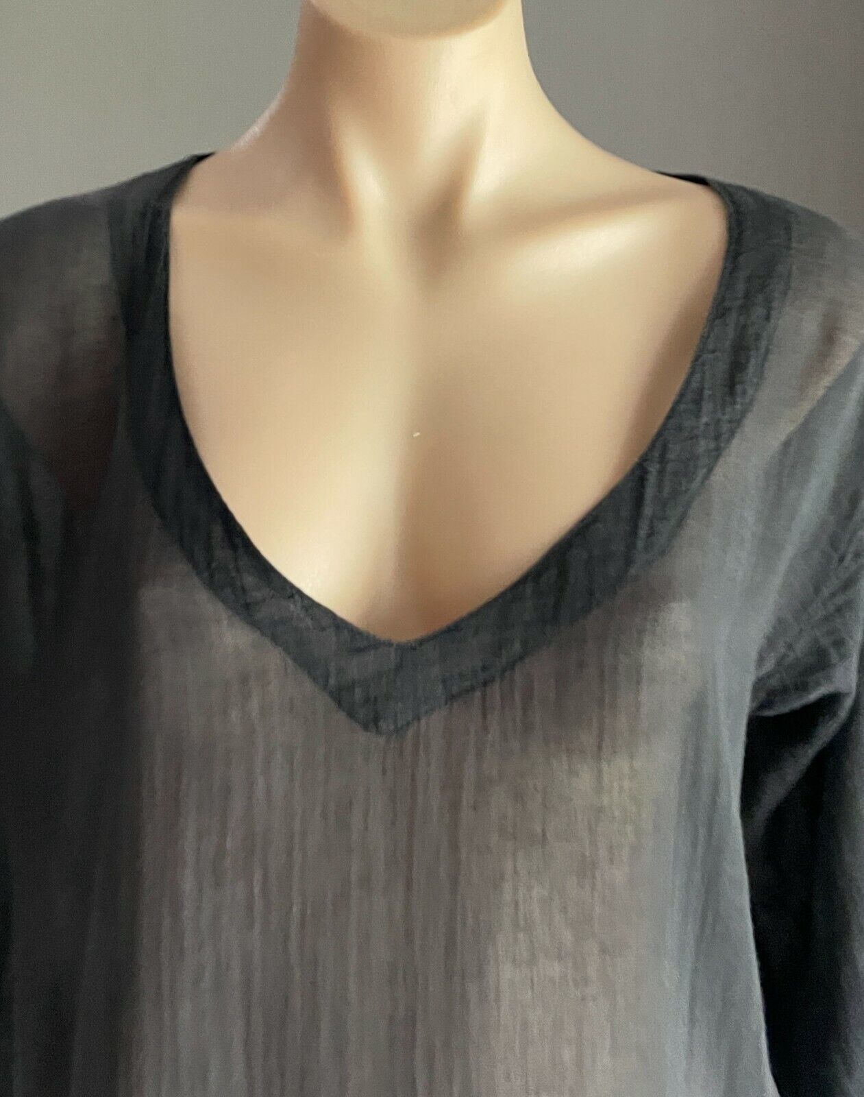 ROXY Ladies Top Tunic Black Lightweight Cotton 3/4 Sleeve Relaxed Fit Size 12 14