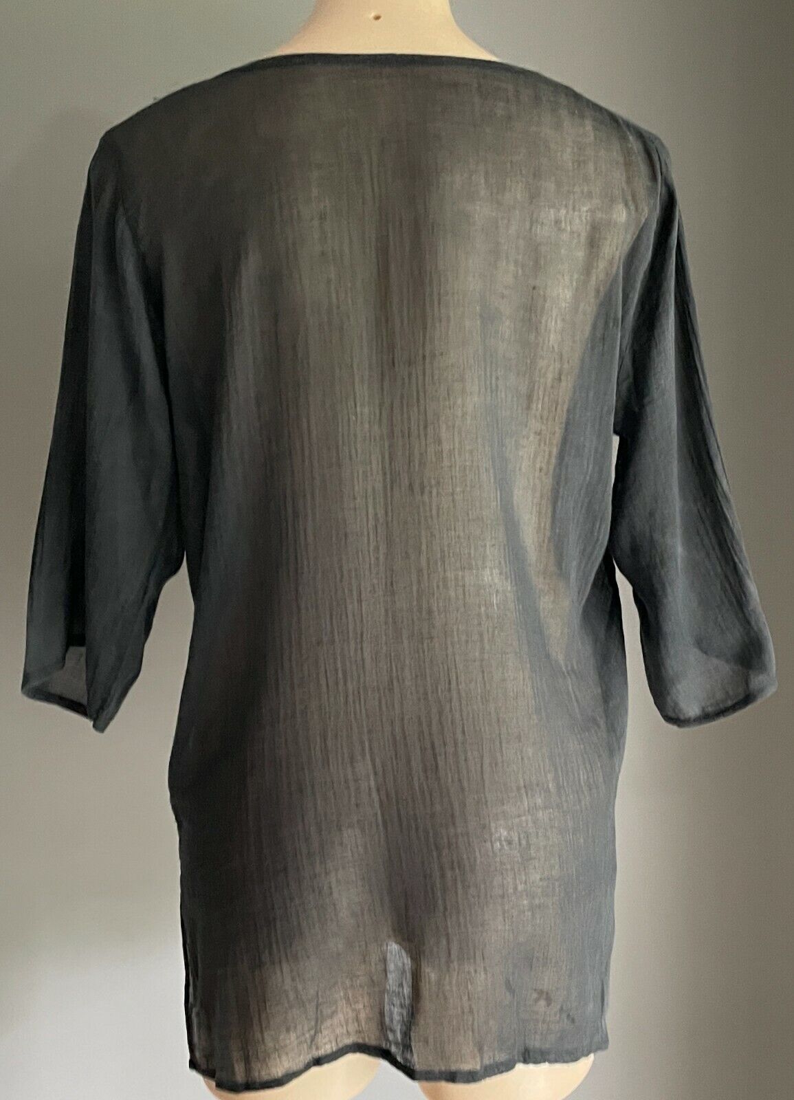 ROXY Ladies Top Tunic Black Lightweight Cotton 3/4 Sleeve Relaxed Fit Size 12 14