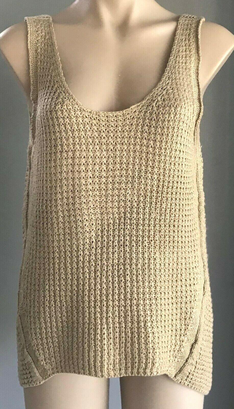 Gold Chunky Knit Singlet Top Scoop Neck & Back Sleeveless Dip Hem Ladies Sz 12