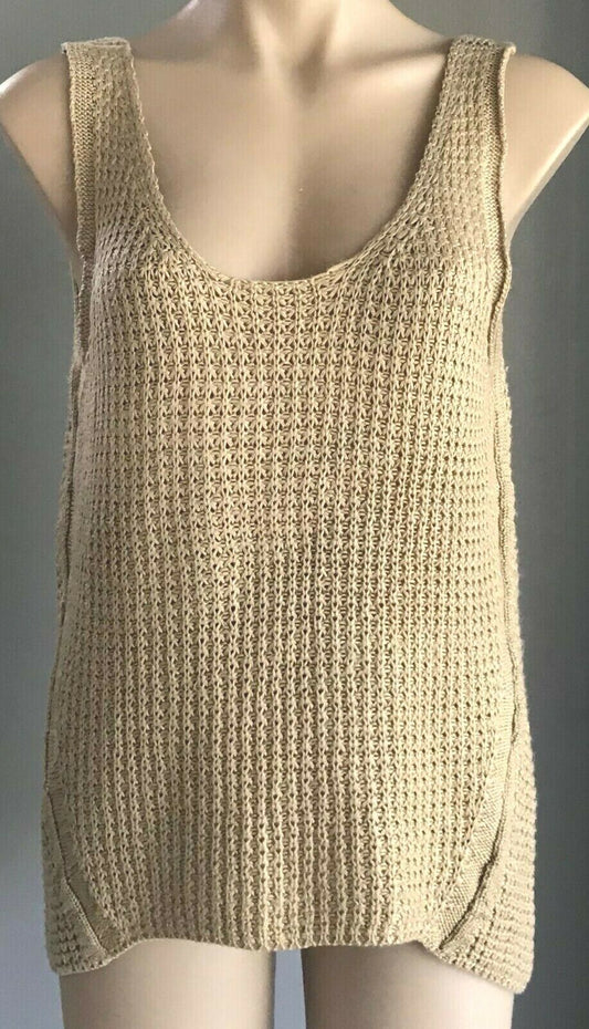 Gold Chunky Knit Singlet Top Scoop Neck & Back Sleeveless Dip Hem Ladies Sz 12