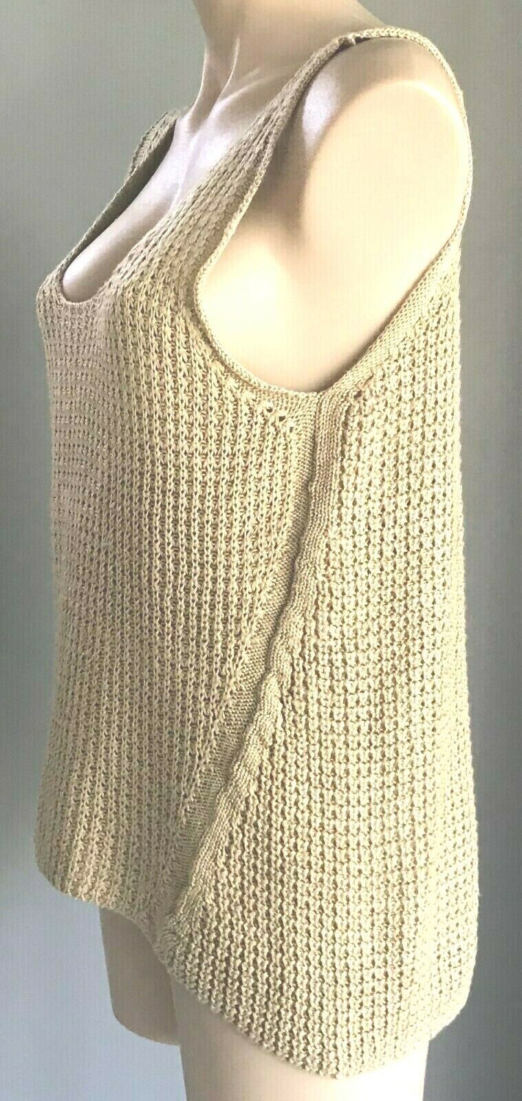 Gold Chunky Knit Singlet Top Scoop Neck & Back Sleeveless Dip Hem Ladies Sz 12