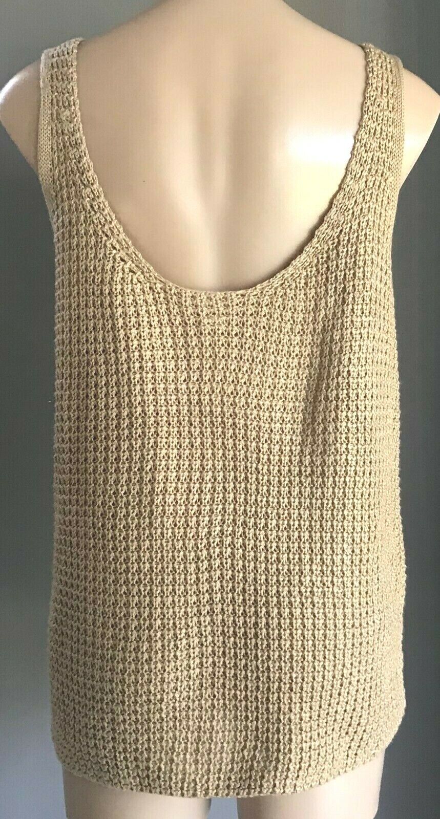 Gold Chunky Knit Singlet Top Scoop Neck & Back Sleeveless Dip Hem Ladies Sz 12