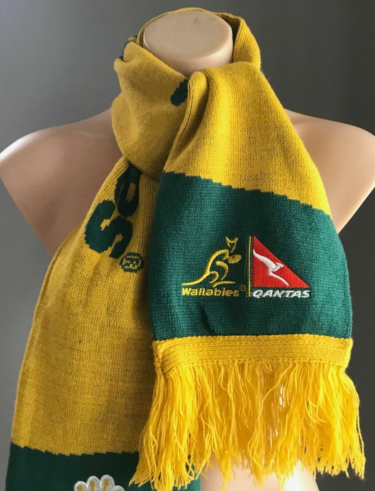 Fan Scarf WALLABIES Official Green Gold Australian 2016 England Tour Knit Fringe