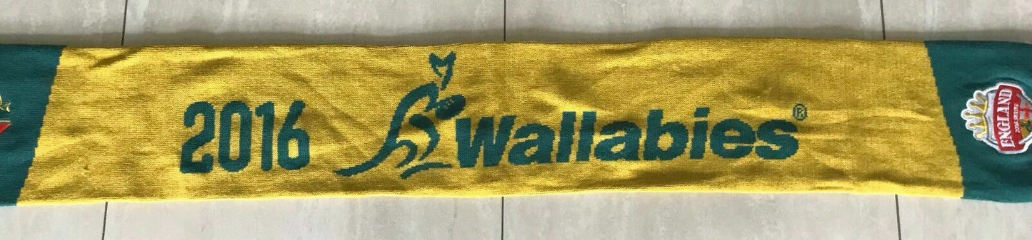 Fan Scarf WALLABIES Official Green Gold Australian 2016 England Tour Knit Fringe
