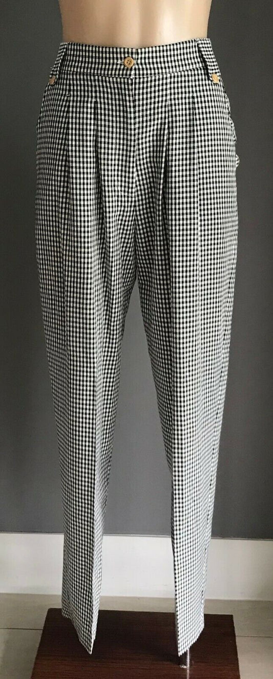 Ladies Size 10 Pants PICKERING High Waist Black White Gingham Elastic Back Retro